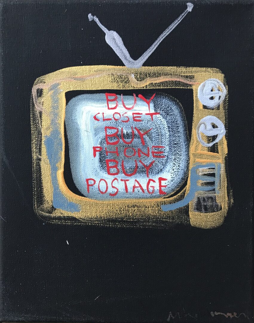 A painting of a vintage television set
