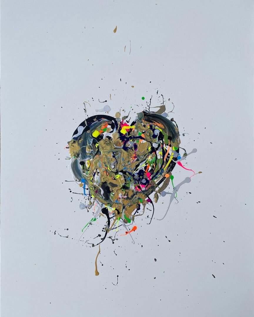 Oil painting of a heart filled with multicolor