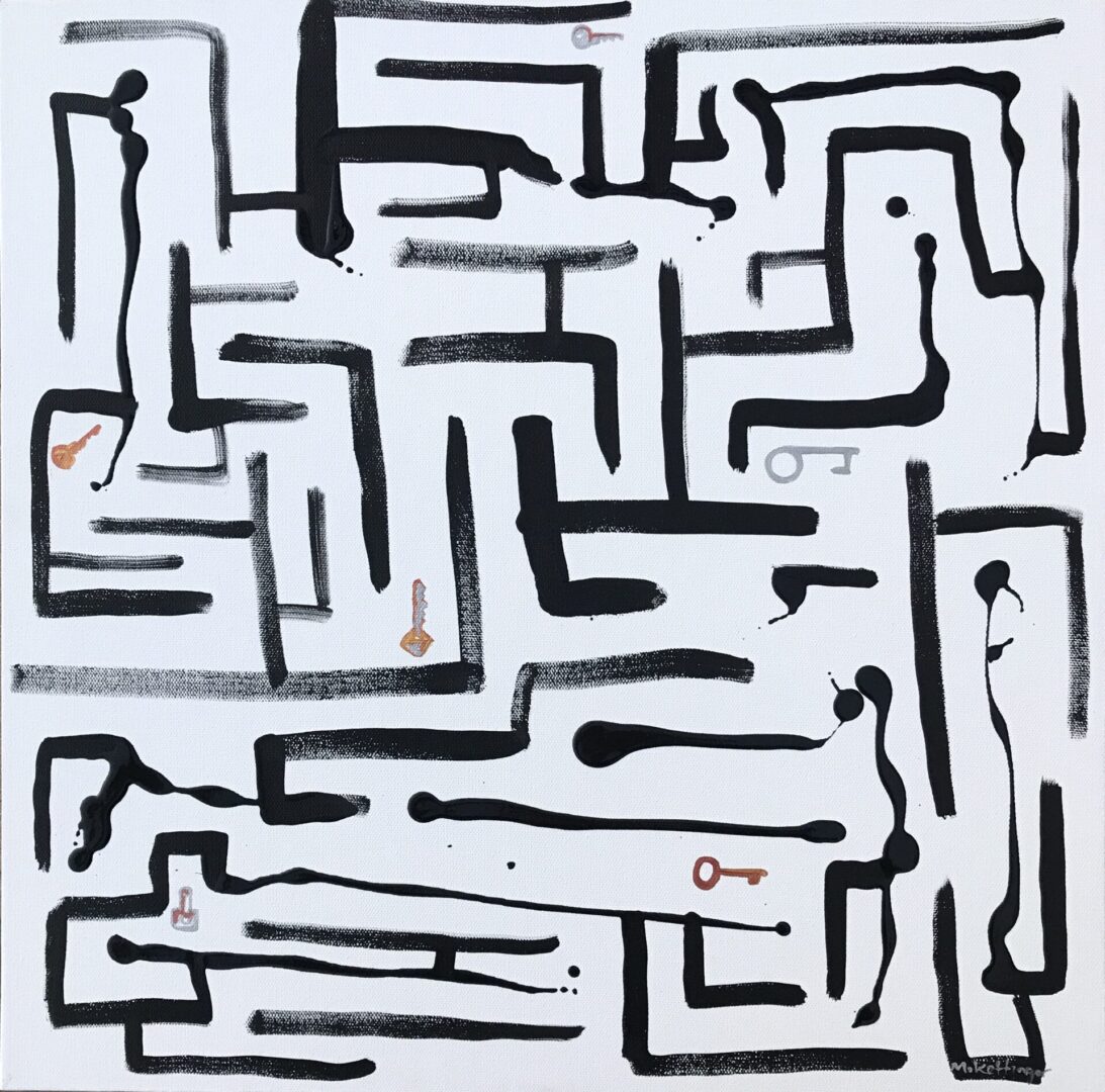 Beautiful oil painting of black and white maze