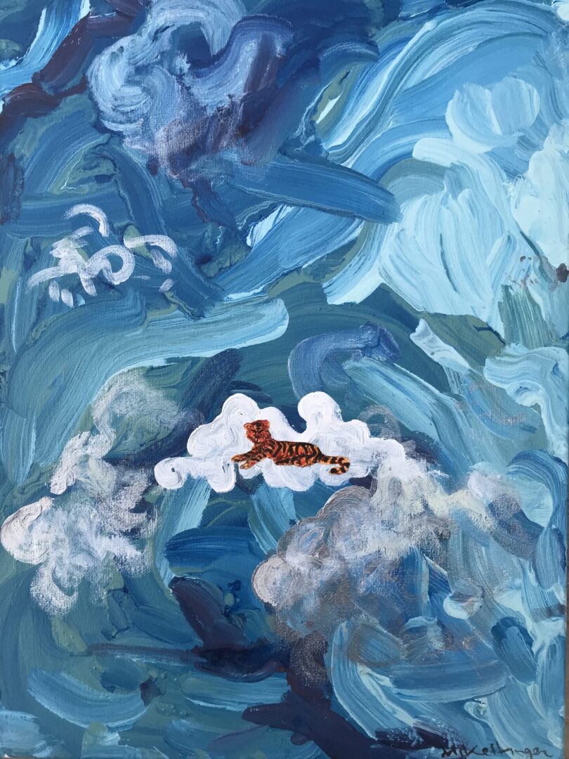 Visual oil painting of a tiger on a cloud