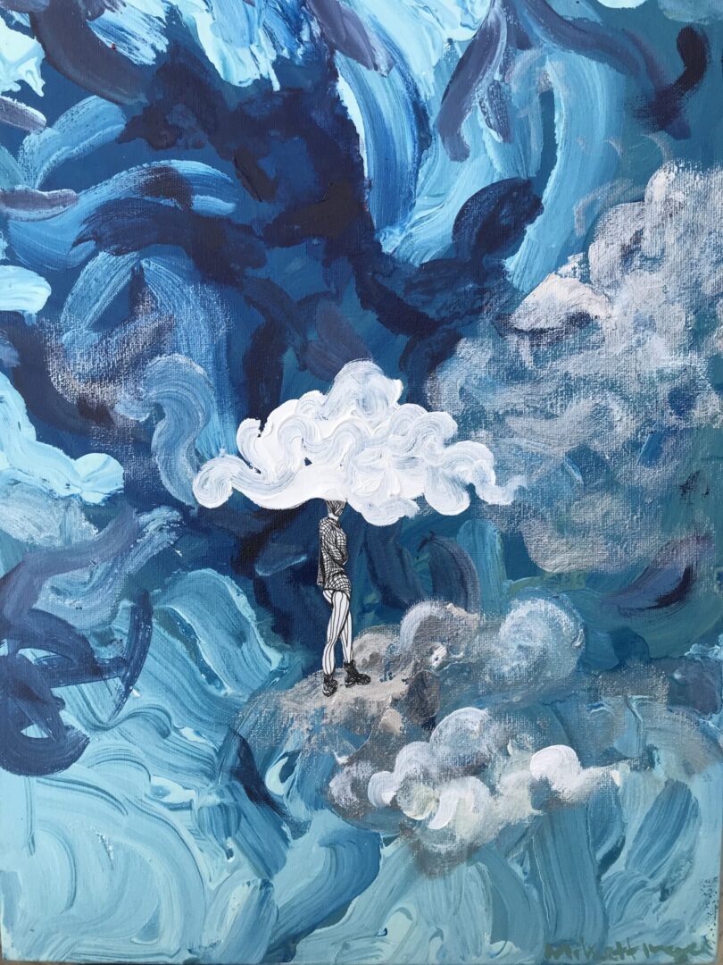 Painting of Man on cloud