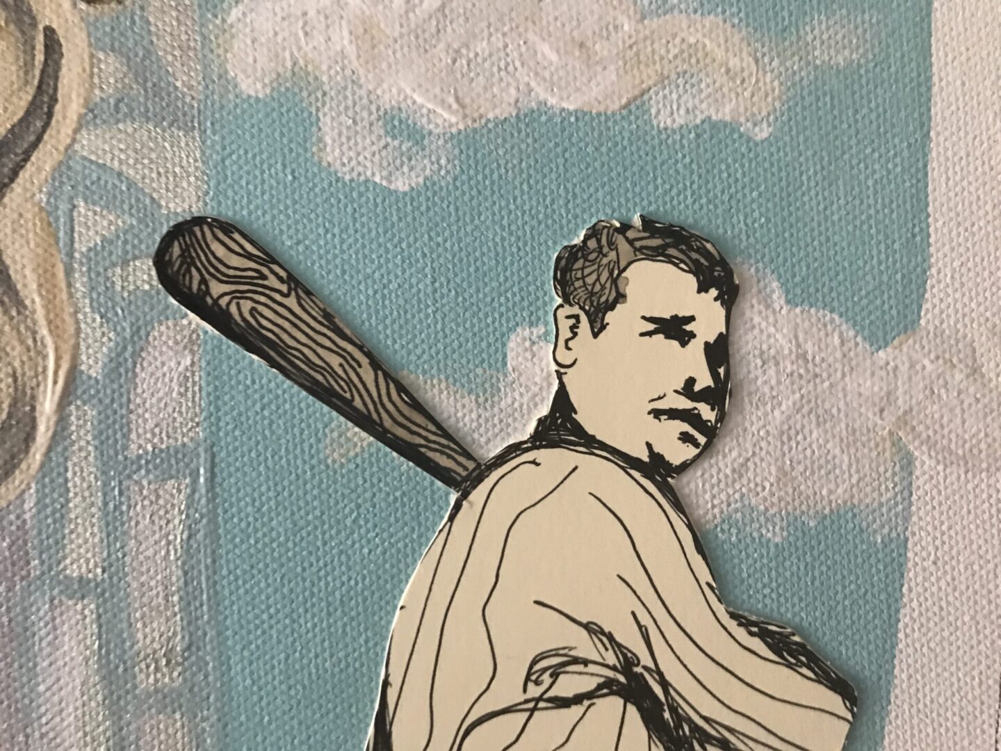 Sketch painting of a baseball batsman