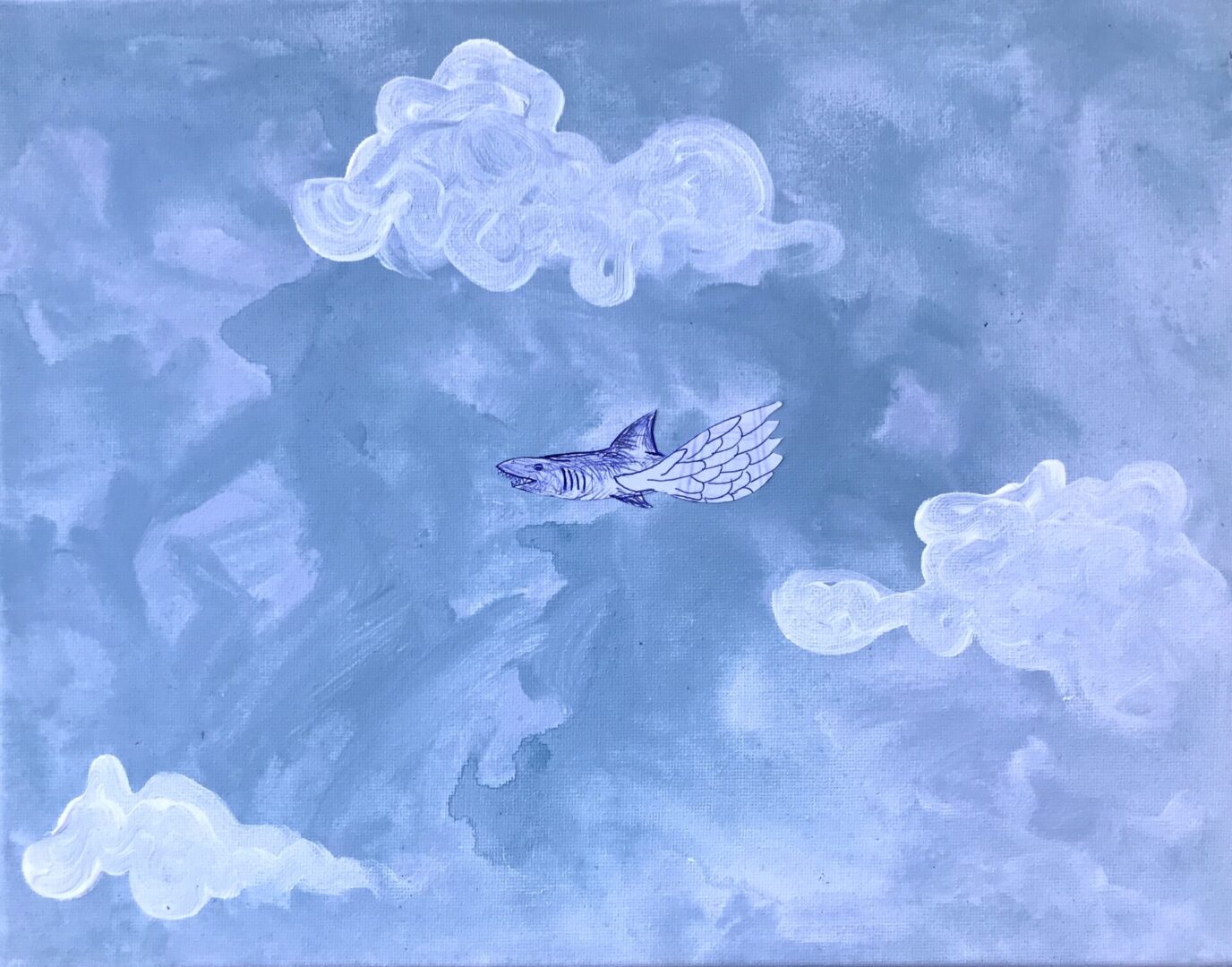 Oil painting of a shark fish with wings
