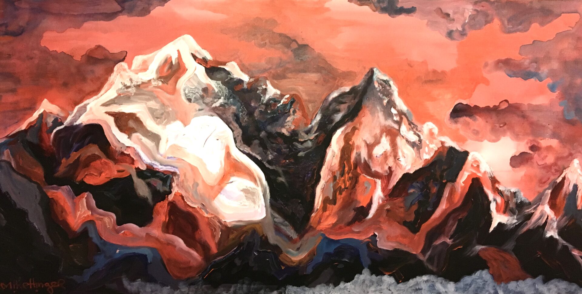 Beautiful oil painting of mountains