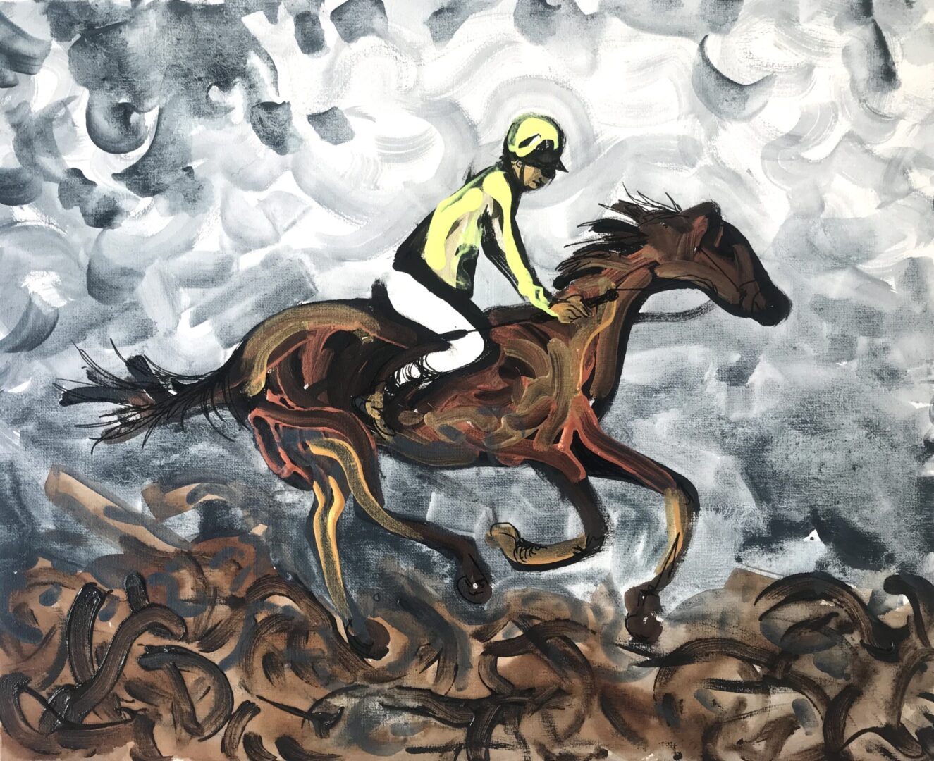 Oil painting of a Jockey rider