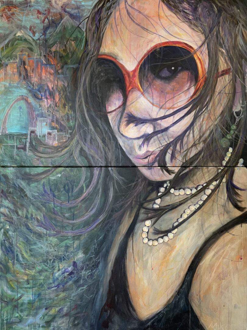 Sketch painting of a girl wearing sunglasses and neckless