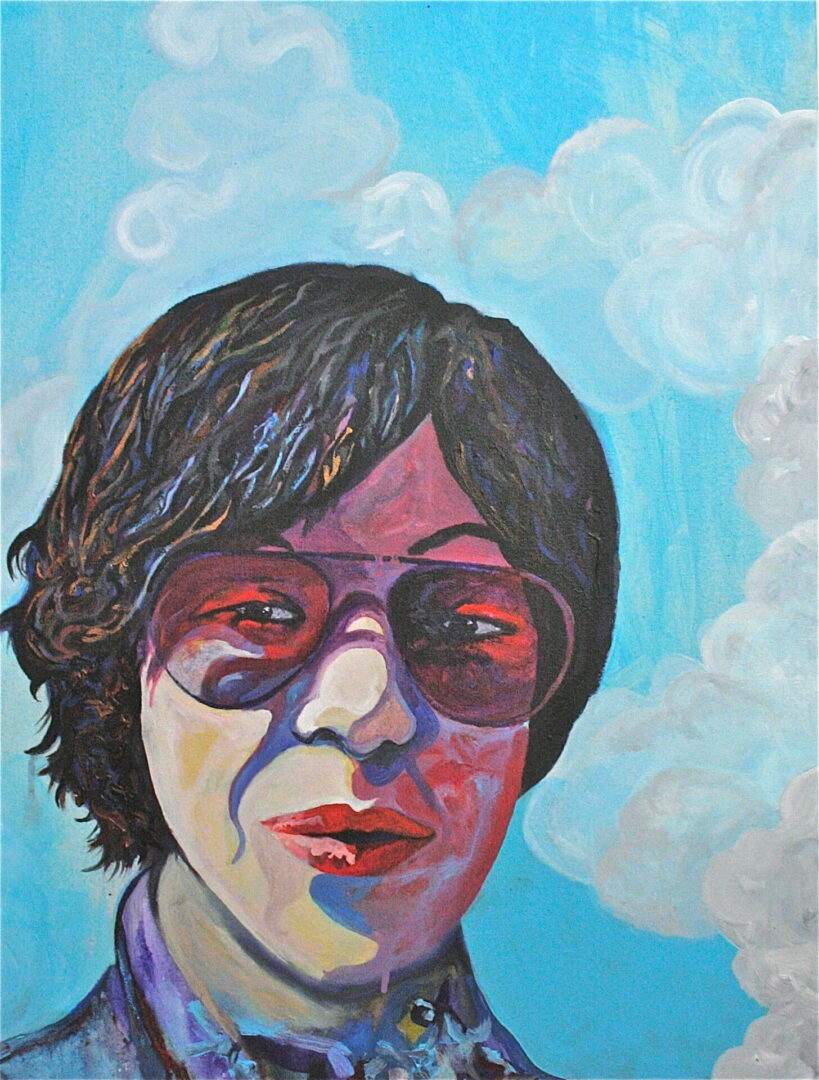 Oil painting of a man with long hair and wearing sunglasses